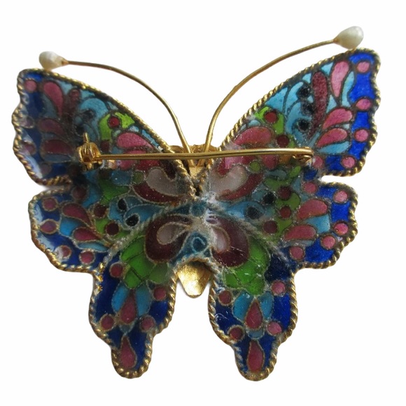 Vintage Plique ‘A Jour Enamel Butterfly Brooch - Picture 5 of 8
